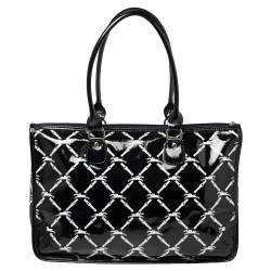 Pre Owned Longchamp Black Printed Patent Leather Satchel