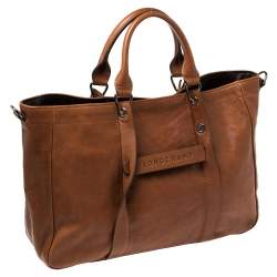 Pre Owned Longchamp Brown Leather Large 3D Tote