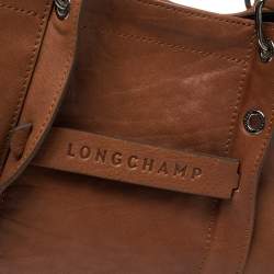 Pre Owned Longchamp Brown Leather Large 3D Tote