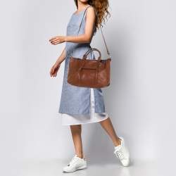 Pre Owned Longchamp Brown Leather Large 3D Tote
