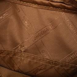 Longchamp Tan /Plum Leather Zip Detail Expandable Satchel