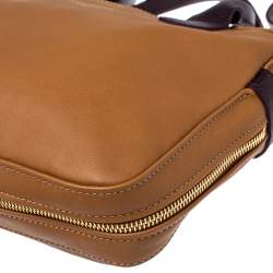 Longchamp Tan /Plum Leather Zip Detail Expandable Satchel