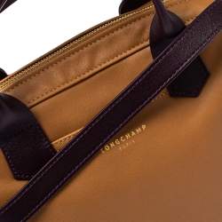 Longchamp Tan /Plum Leather Zip Detail Expandable Satchel