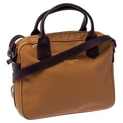Longchamp Tan /Plum Leather Zip Detail Expandable Satchel