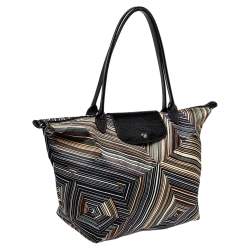 Pre Owned Longchamp Multicolor Nylon and Patent Leather Large Le Pliage Tote