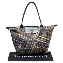 Pre Owned Longchamp Multicolor Nylon and Patent Leather Large Le Pliage Tote