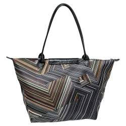 Pre Owned Longchamp Multicolor Nylon and Patent Leather Large Le Pliage Tote