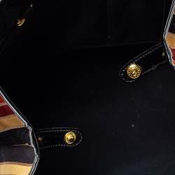 Pre Owned Longchamp Multicolor Stripe Velvet and Patent Leather Tote