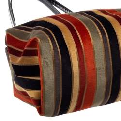 Pre Owned Longchamp Multicolor Stripe Velvet and Patent Leather Tote