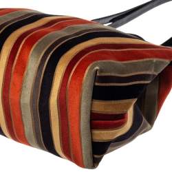 Pre Owned Longchamp Multicolor Stripe Velvet and Patent Leather Tote