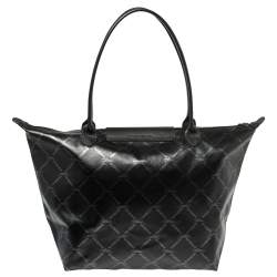 Pre Owned Longchamp Black Coated Canvas and Leather Le Pliage Tote