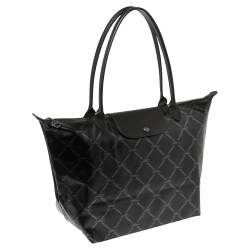 Pre Owned Longchamp Black Coated Canvas and Leather Le Pliage Tote