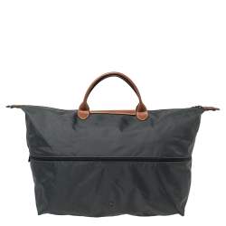 Pre Owned Longchamp Dark Grey/Brown Nylon Le Pliage Expandable Travel Bag