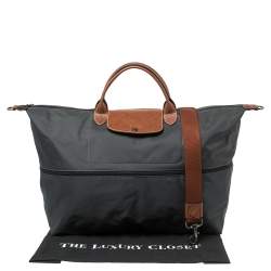 Pre Owned Longchamp Dark Grey/Brown Nylon Le Pliage Expandable Travel Bag