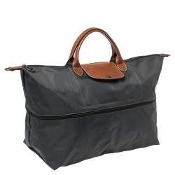 Pre Owned Longchamp Dark Grey/Brown Nylon Le Pliage Expandable Travel Bag