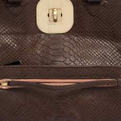 Longchamp Dark Brown Python Embossed Leather Gatsby Tote