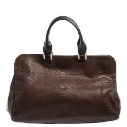 Longchamp Dark Brown Python Embossed Leather Gatsby Tote