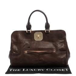 Longchamp Dark Brown Python Embossed Leather Gatsby Tote