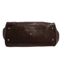 Longchamp Dark Brown Python Embossed Leather Gatsby Tote