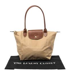 Pre Owned Longchamp Beige/Brown Nylon Mini Le Pliage Tote