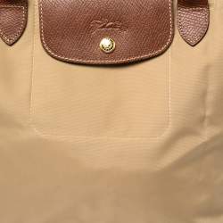 Pre Owned Longchamp Beige/Brown Nylon Mini Le Pliage Tote
