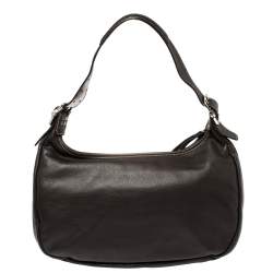 Pre Owned Longchamp Mocha Leather Buckle Pocket Hobo
