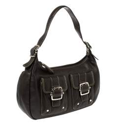 Pre Owned Longchamp Mocha Leather Buckle Pocket Hobo