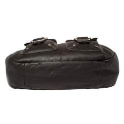 Pre Owned Longchamp Mocha Leather Buckle Pocket Hobo