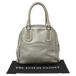 Pre Owned Longchamp Pale Green Shimmer Leather Zip Satchel