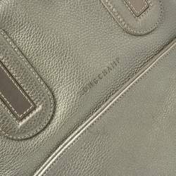 Pre Owned Longchamp Pale Green Shimmer Leather Zip Satchel