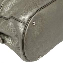 Pre Owned Longchamp Pale Green Shimmer Leather Zip Satchel