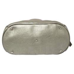 Pre Owned Longchamp Pale Green Shimmer Leather Zip Satchel