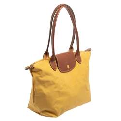 Pre Owned Longchamp Yellow Nylon and Leather Small Le Pliage Tote