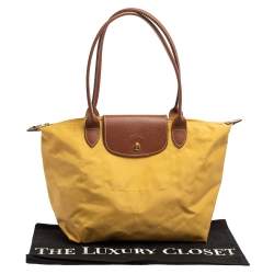 Pre Owned Longchamp Yellow Nylon and Leather Small Le Pliage Tote