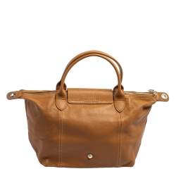 Pre Owned Longchamp Brown Leather Le Pliage Cuir Tote
