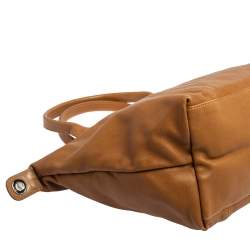 Pre Owned Longchamp Brown Leather Le Pliage Cuir Tote