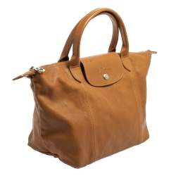 Pre Owned Longchamp Brown Leather Le Pliage Cuir Tote