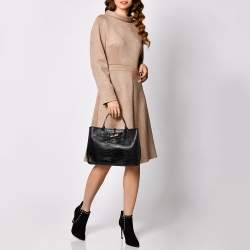 Pre Owned Longchamp Black Crocodile Embossed Leather Roseau Tote 