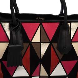 Pre Owned Longchamp Black/Multicolor Leather and Suede Medium Penelope Arty Tote