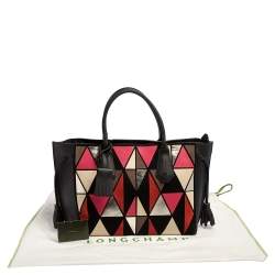 Pre Owned Longchamp Black/Multicolor Leather and Suede Medium Penelope Arty Tote