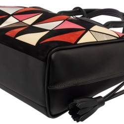 Pre Owned Longchamp Black/Multicolor Leather and Suede Medium Penelope Arty Tote
