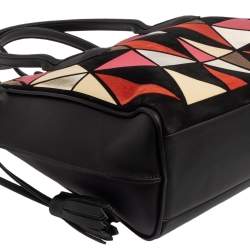 Pre Owned Longchamp Black/Multicolor Leather and Suede Medium Penelope Arty Tote