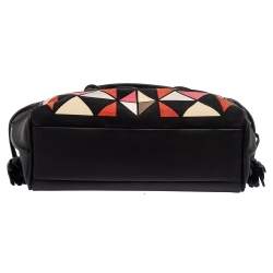 Pre Owned Longchamp Black/Multicolor Leather and Suede Medium Penelope Arty Tote