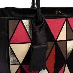 Pre Owned Longchamp Black/Multicolor Leather and Suede Medium Penelope Arty Tote