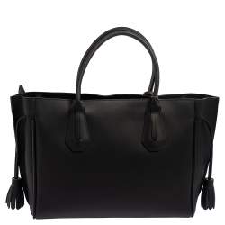 Pre Owned Longchamp Black/Multicolor Leather and Suede Medium Penelope Arty Tote