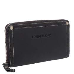 Pre Owned Longchamp Grey Leather Zip Around Wallet