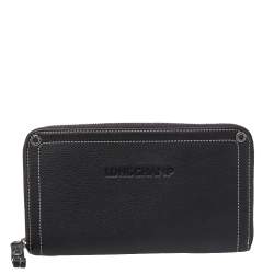 Pre Owned Longchamp Grey Leather Zip Around Wallet