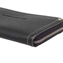 Pre Owned Longchamp Grey Leather Zip Around Wallet