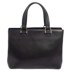 Pre Owned Longchamp Black Leather Buckle Handle Tote
