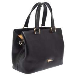 Pre Owned Longchamp Black Leather Buckle Handle Tote